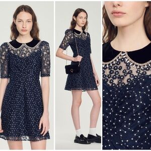 SANDRO ~ Lucianita Embellished Lace Mini Dress